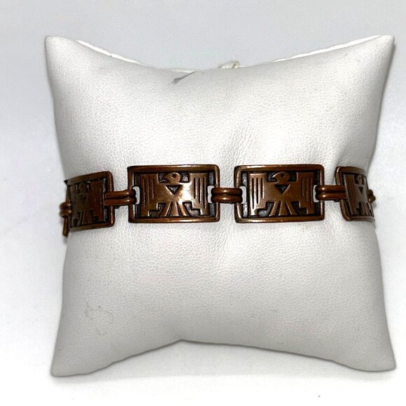 N/A Jewelry - Vintage Copper Thunderbird Panel Link Bracelet With Replacement Clasp Tribal
